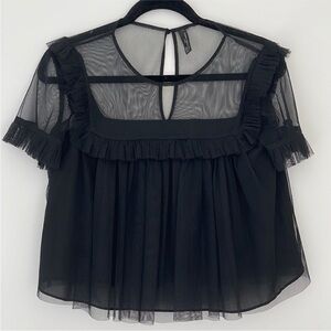 Zara Black Sheer Ruffle Blouse